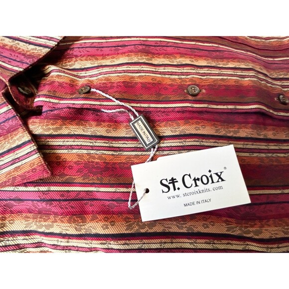 St Croix Vineyard Red Orange Striped Long Sleeve Cotton Dress Shirt - Men's XL - Picture 3 of 4